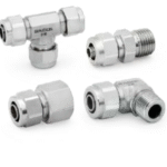 The picture shows stainless steel fittings of different types