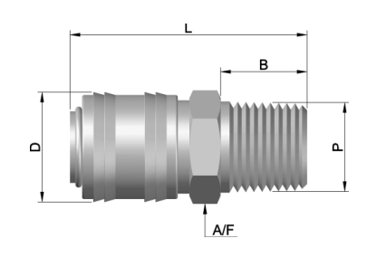 The image shows a male coupler BSPT